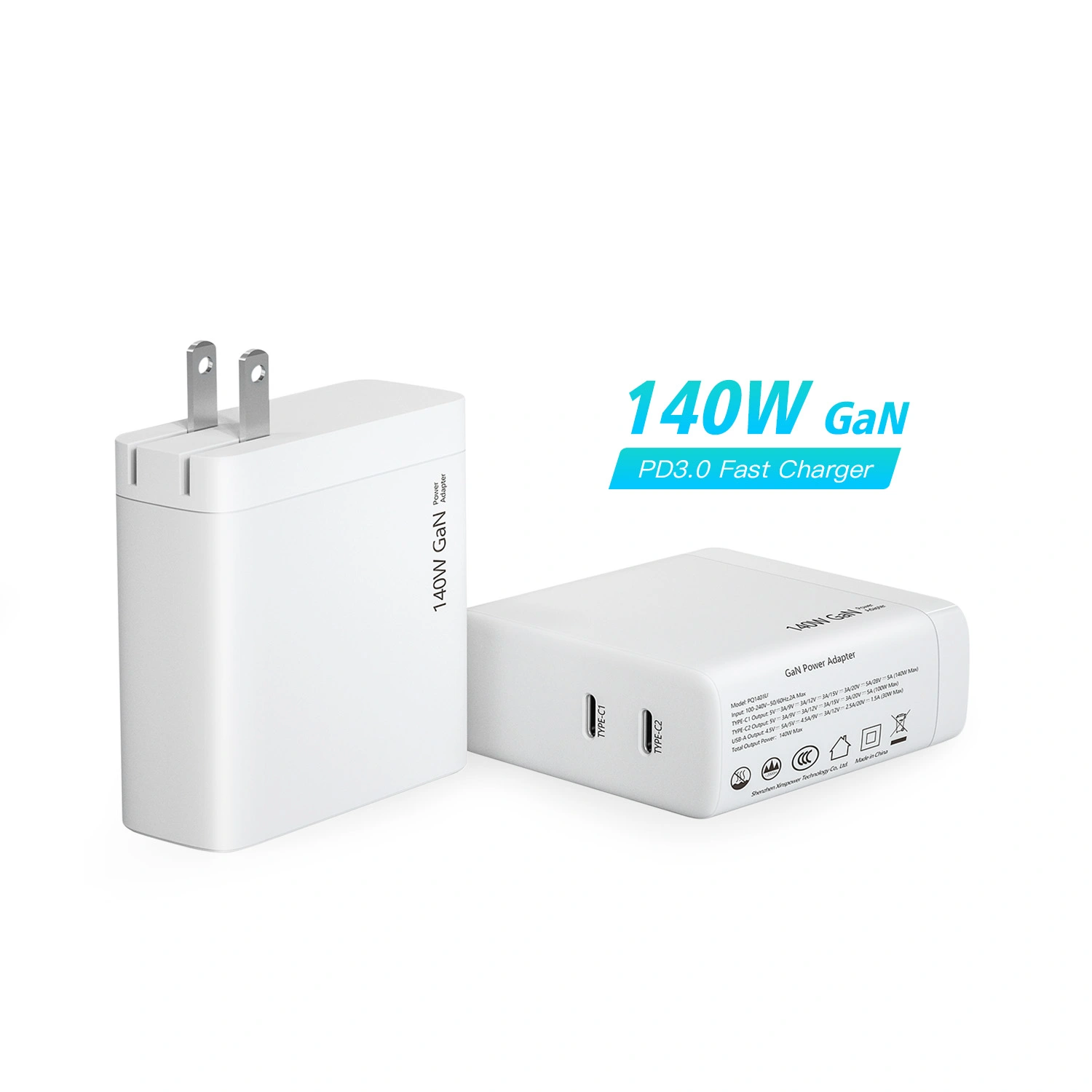 140w Dual USB C Port Farger US Flatsable Plug