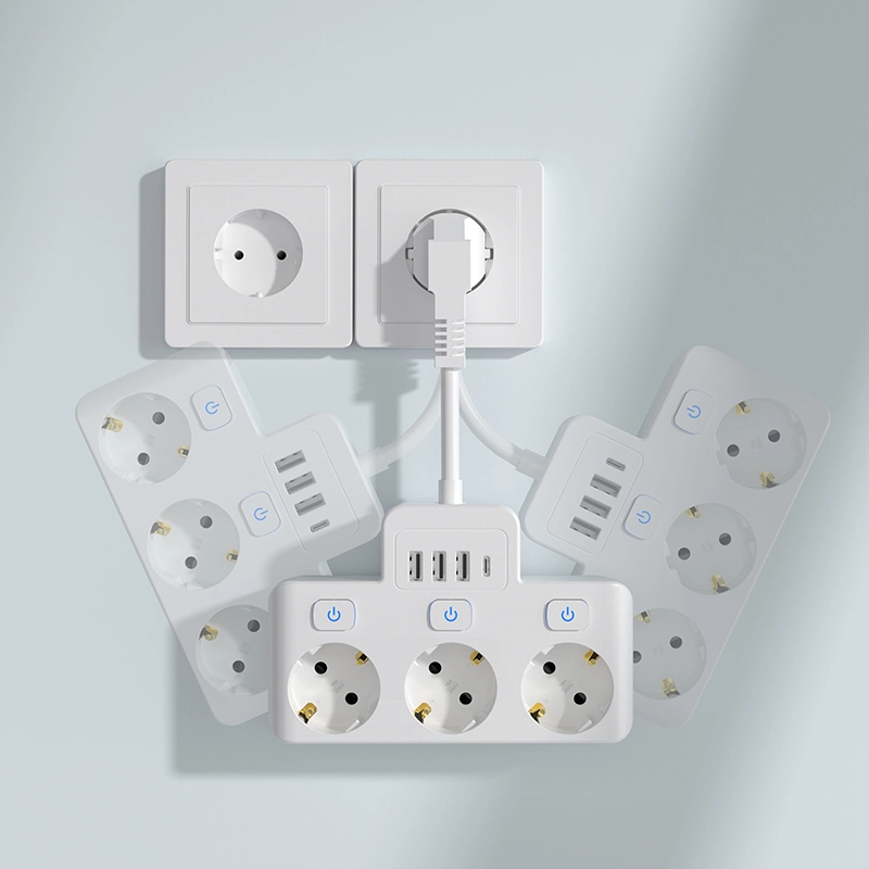 3 Outlet EU Power Strip karo Ngalih individu