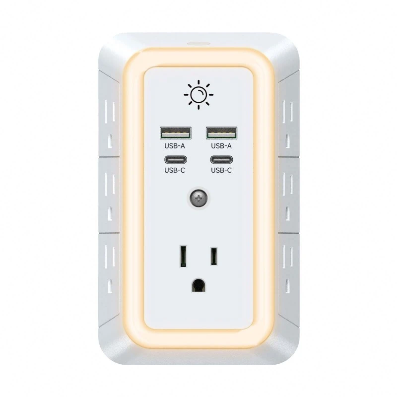7-Outlet US Power Strip karo LED Night Light