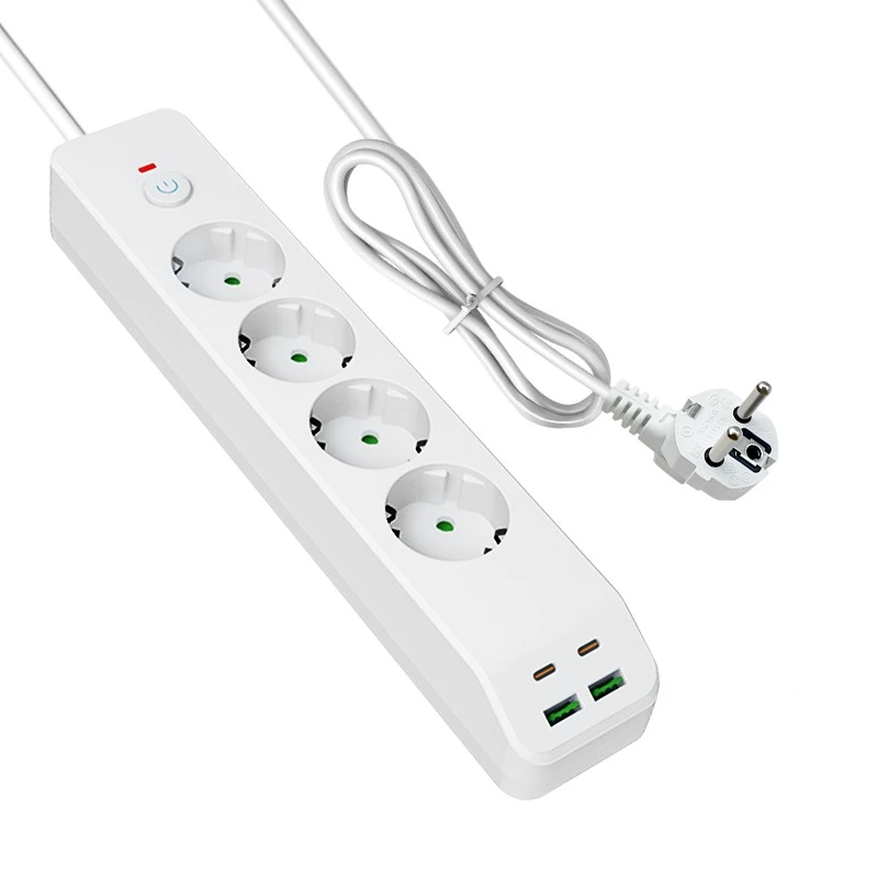 Fast Charging EU Power Strip kanthi 4 AC lan 4 USB