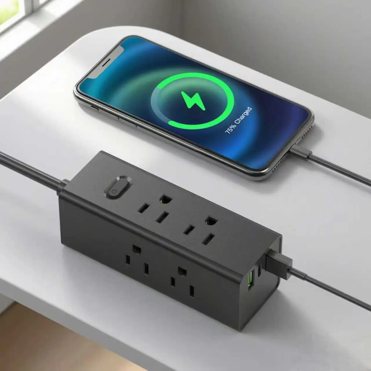 US Power Strip karo USB Flat Plug Extension Cord Travel Power Strip